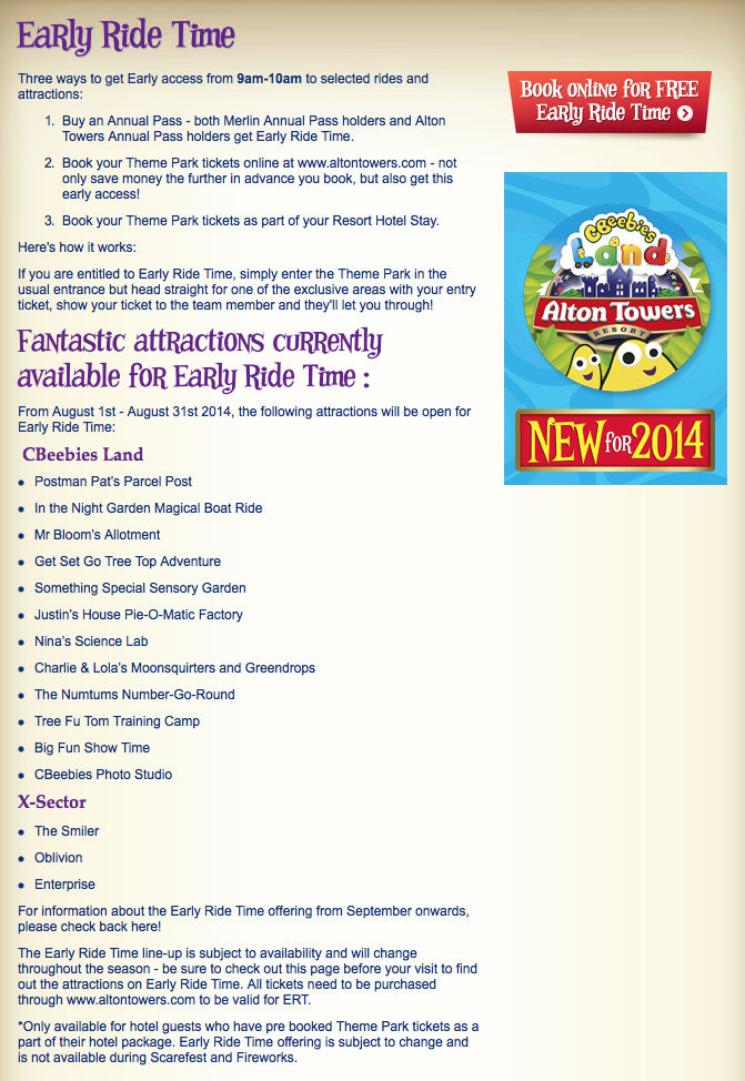 Towers Early Ride Time Changes