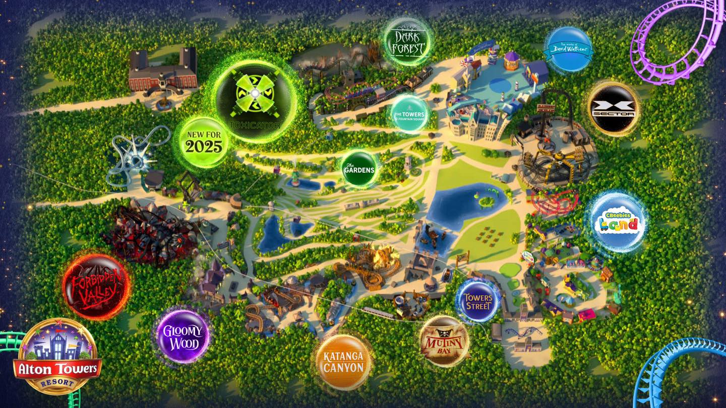 Alton Towers 2025 Updated Park Map