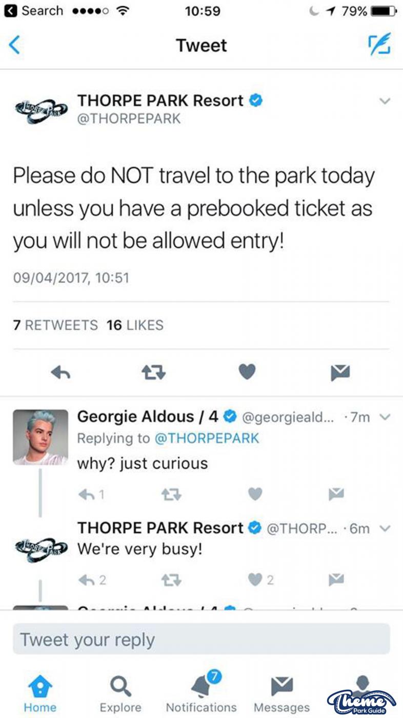 Thorpe Park Reaches Capacity 4th April 2017
