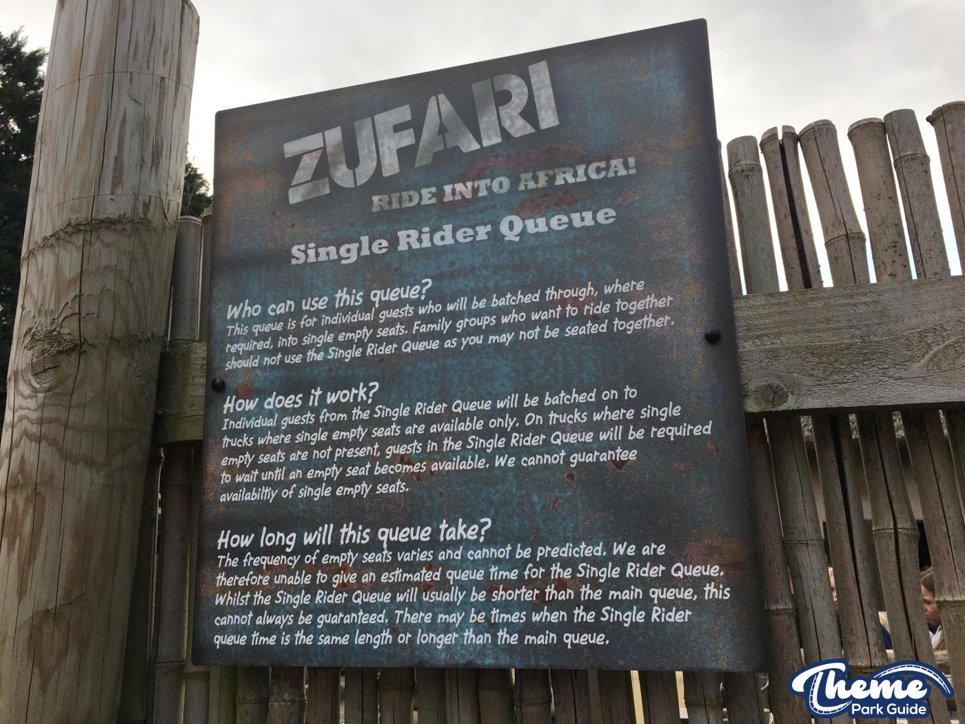 Zufari Single Rider Entrance