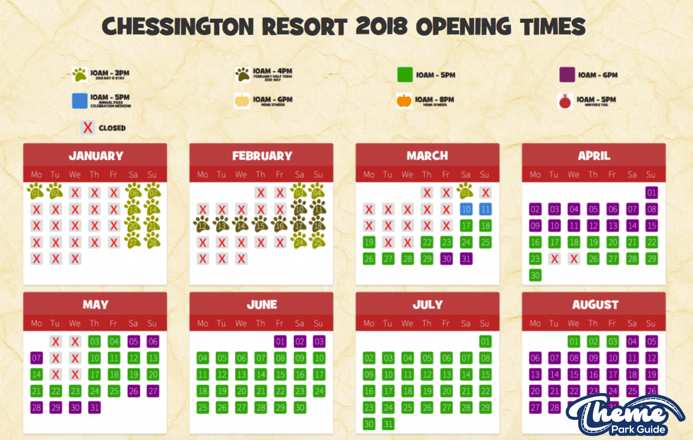 Chessington 2018 Theme Park Opening Times